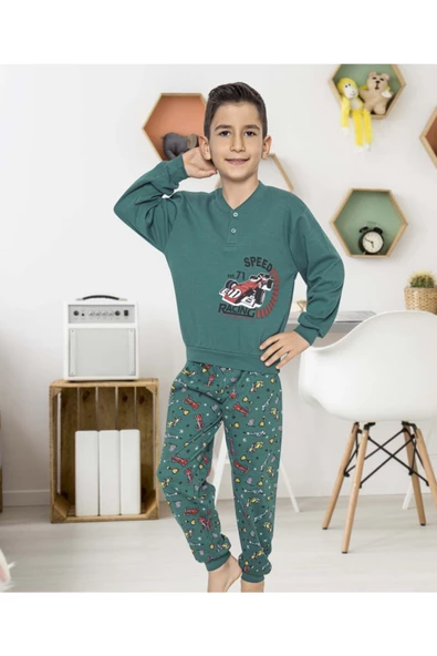 Erkek Çocuk Interlok Yeşil Pijama Takımı