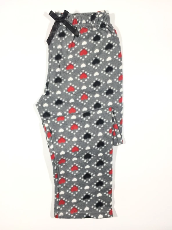 Kalp Desenli Cepsiz Kışlık Polar Kadın Pijama Altı - 5