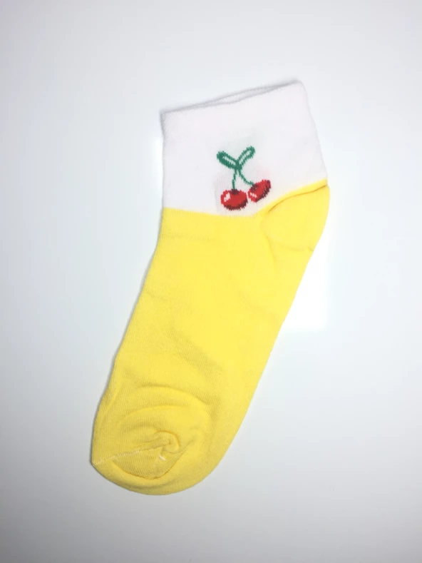 12 Çift Vişne Desenli Kadın Patik Çorap 2pat - 2