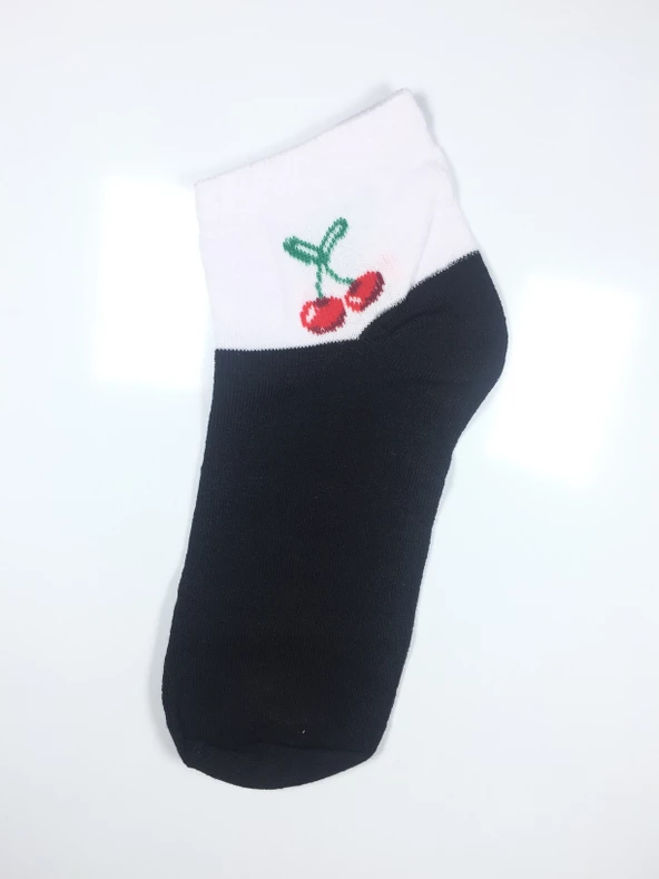 12 Çift Vişne Desenli Kadın Patik Çorap 2pat - 3