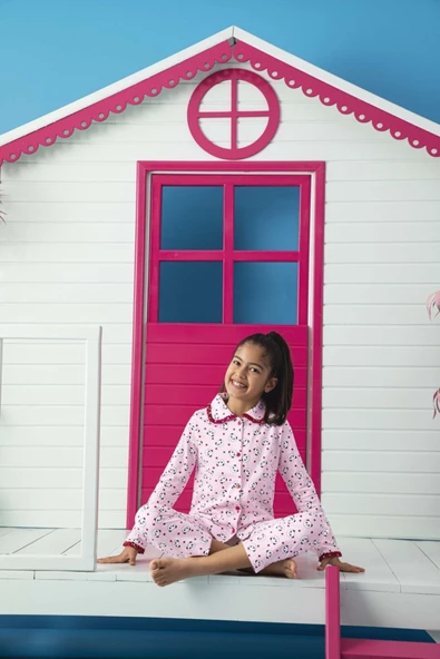 Kız Çocuk Interlok Pembe Pijama Takımı - 2