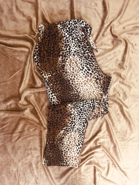 Leopar Desenli Ipeksi Bayan Süet Pijama Altı - 7