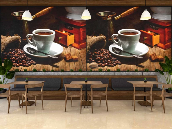 Kahve Temalı Cafe Duvar Kağıdı Baskı - Resim 3