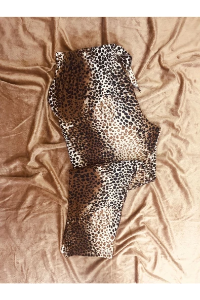 Leopar Desenli Ipeksi Bayan Süet Pijama Altı - 3