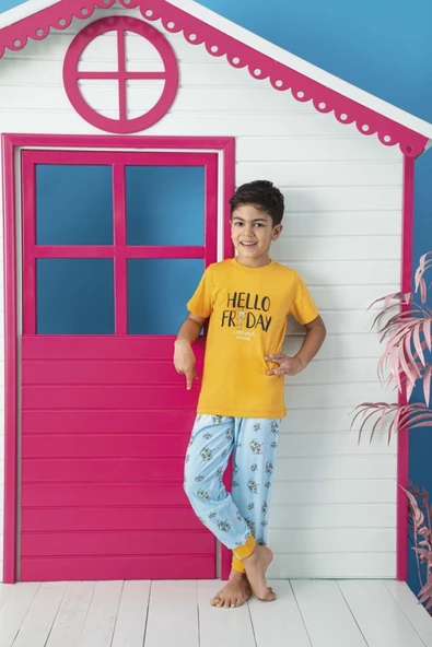 Hello Friday Erkek Çocuk Interlok Sarı Pijama Takımı - 2