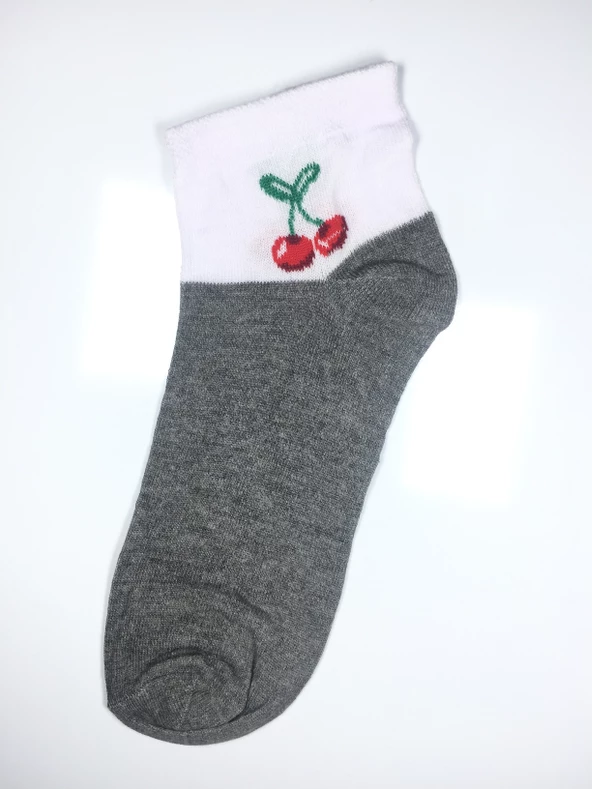 12 Çift Vişne Desenli Kadın Patik Çorap 2pat - 4