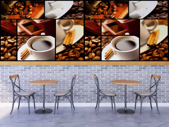 Kahve Kolajlı Cafe Duvar Kağıdı Baskı - 4