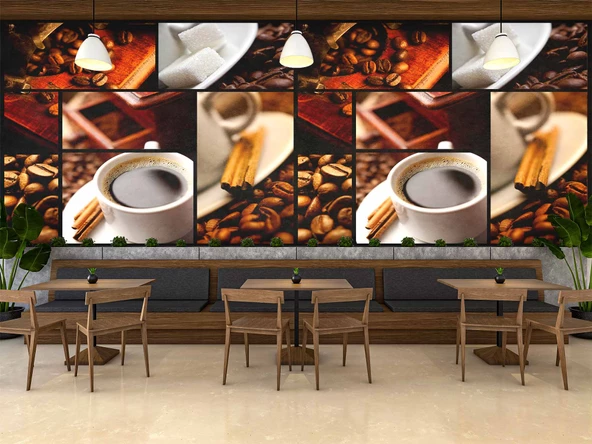 Kahve Kolajlı Cafe Duvar Kağıdı Baskı - 3
