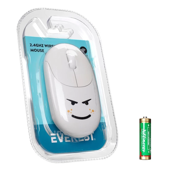 Mouse Kablosuz 2.4 Ghz Beyaz Kabartmalı Everest SM-26 FASHION Beyaz - Resim 5