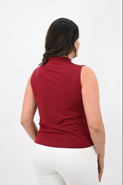 Kadın Büyük Beden Drape Detaylı Dik Yaka Bluz 1851-25 - 12