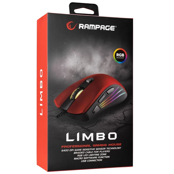 Mouse Oyuncu RGB Ledli 7 Tuşlu Makrolu 6400 Dpi Rampage SMX-R33 Limbo Kırmızı - 8
