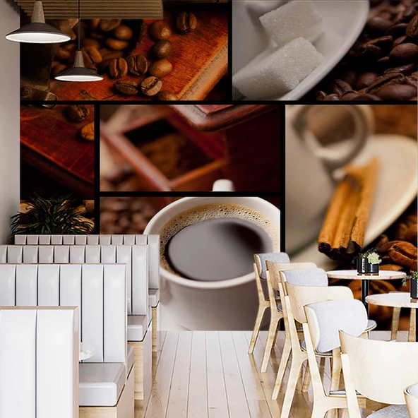 Kahve Kolajlı Cafe Duvar Kağıdı Baskı - 2