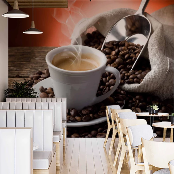 Çuvalda Kahve Cafe Duvar Kağıdı Baskı - Resim 2