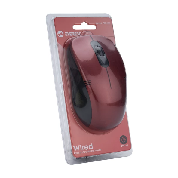 Mouse 1200 DPI Everest SM-258 Kırmızı - 5