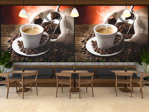 Çuvalda Kahve Cafe Duvar Kağıdı Baskı - Resim 3
