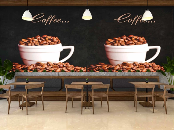 Kahve Fincanlı Cafe Duvar Kağıdı Baskı - 3