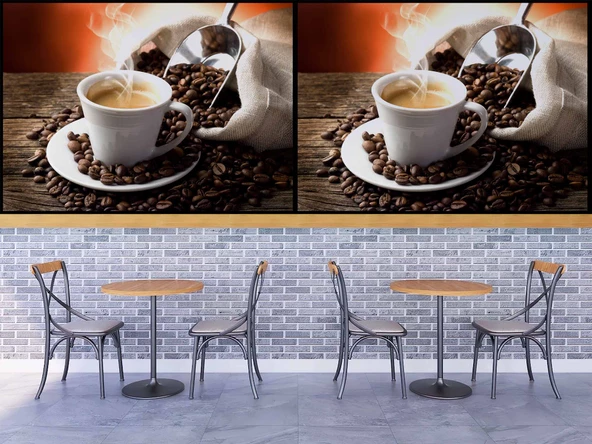 Çuvalda Kahve Cafe Duvar Kağıdı Baskı - Resim 4