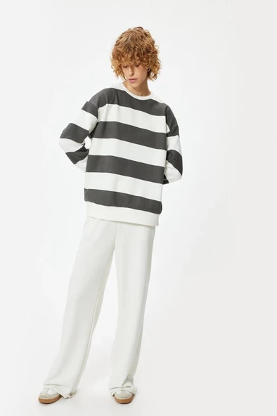 Koton Oversize Sweatshirt Bisiklet Yaka Uzun Kollu Renk Bloklu