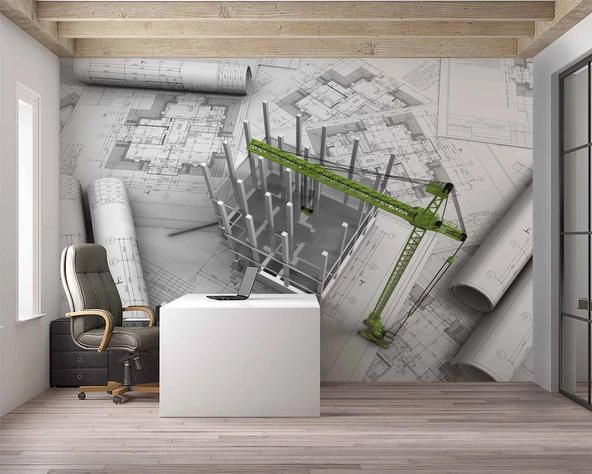 Mimari Çizim Emlak ve Gayrimenkul Duvar Kağıdı Baskı - Resim 3