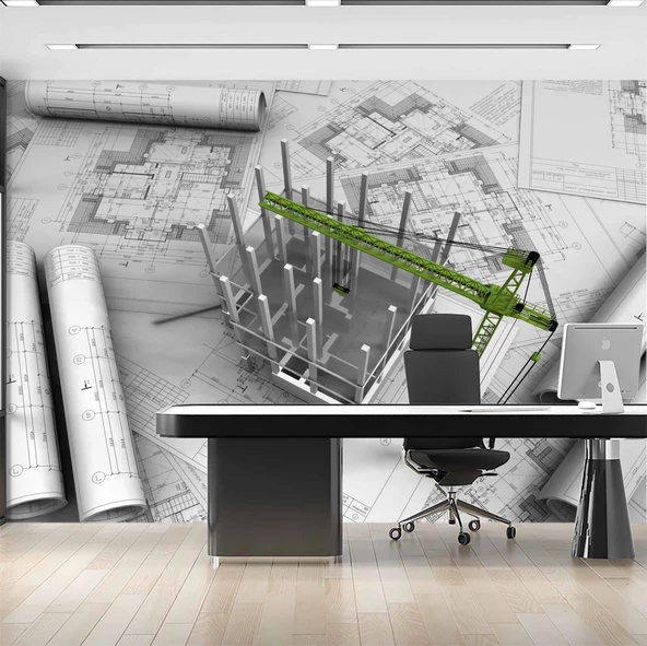 Mimari Çizim Emlak ve Gayrimenkul Duvar Kağıdı Baskı - Resim 2