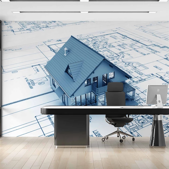 Ev Çizim Emlak ve Gayrimenkul Duvar Kağıdı Baskı - Resim 2