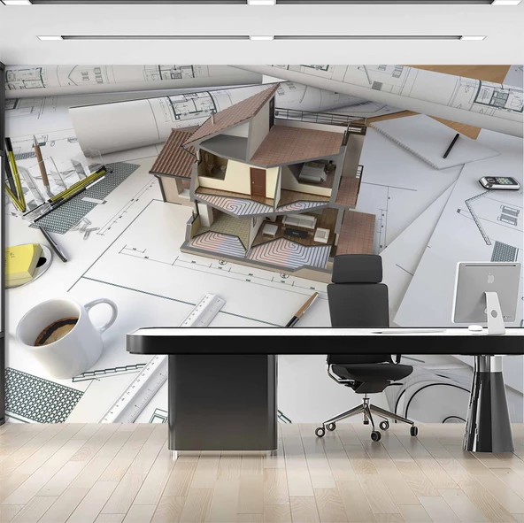 Mimari Ev Projesi Emlak ve Gayrimenkul Duvar Kağıdı Baskı - Resim 2