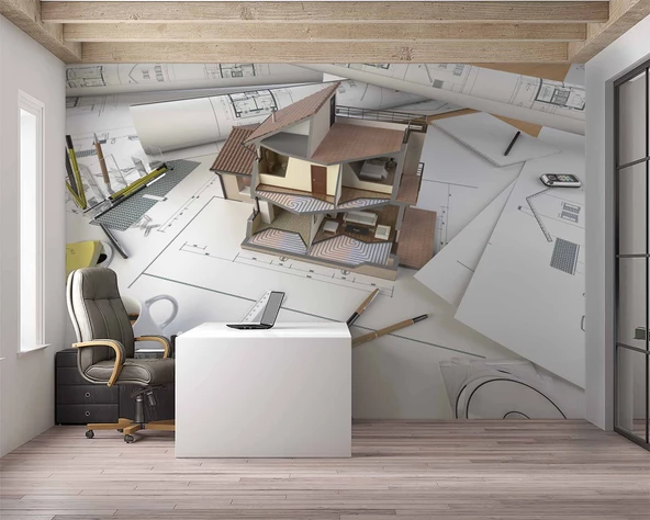 Mimari Ev Projesi Emlak ve Gayrimenkul Duvar Kağıdı Baskı - Resim 3