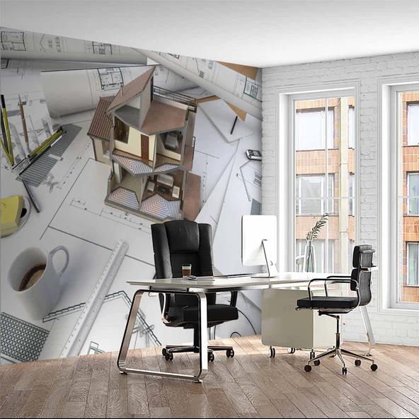 Mimari Ev Projesi Emlak ve Gayrimenkul Duvar Kağıdı Baskı ürün görseli