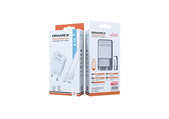 Dramex D21T 2.1A 1mt Kablolu Type-C Şarj Cihazı - Beyaz - 2