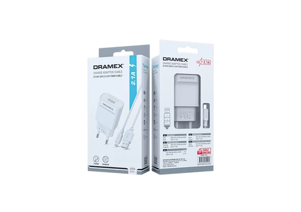 Dramex D21L 2.1A 1mt Kablolu Lightning Şarj Cihazı - Beyaz - 2