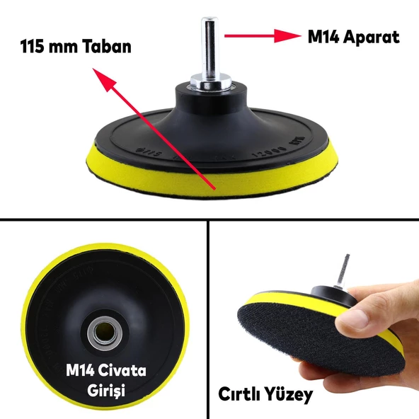 Oto Araç Araba Pasta Cila Polisaj Süngeri + 115 mm Taban + Matkap Adaptörü Parlatıcı Çizik Giderici 3'Lü SET - 3