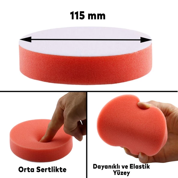 Oto Araç Araba Pasta Cila Polisaj Süngeri 115 mm Cırtlı Kaporta Parlatıcı Çizik Giderici Parlatma Pedi - 3
