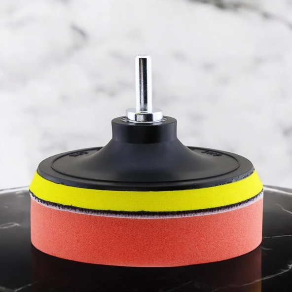 Oto Araç Araba Pasta Cila Polisaj Süngeri + 115 mm Taban + Matkap Adaptörü Parlatıcı Çizik Giderici 3'Lü SET - 7