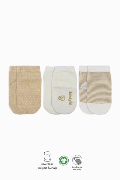 Bistyle Puanlı Kaymaz Penye Soket Çorap 3'Lü BS10108 Bej