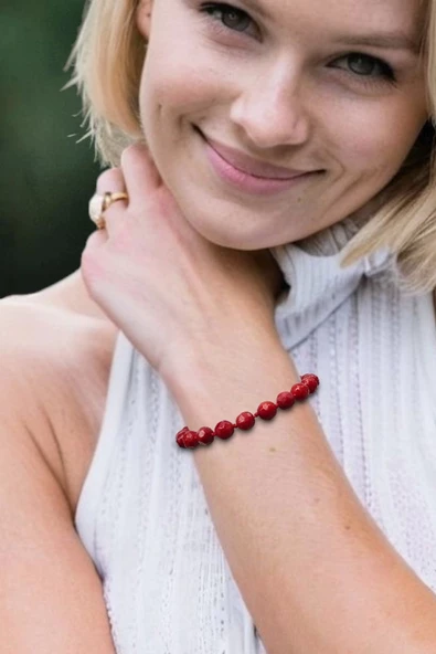 Faset Kesim Mercan Bileklik Makrome Ayarlı 444-8 - 2