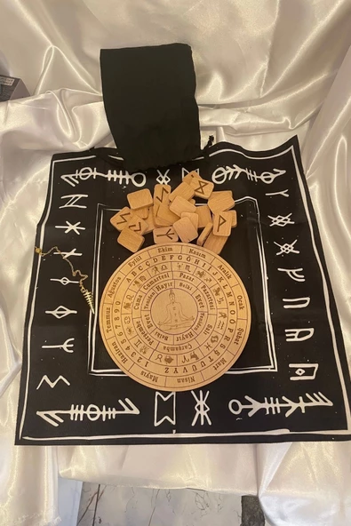 Rune Semboli Taşları Run Taşları Örtüsü Pandül Tahtası Pirinç Pandül Sunak Nordic Runes Sarkaç Seti - 5