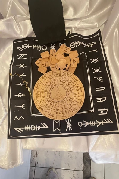 Rune Semboli Taşları Run Taşları Örtüsü Pandül Tahtası Pirinç Pandül Sunak Nordic Runes Sarkaç Seti - 4