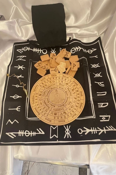 Rune Semboli Taşları Run Taşları Örtüsü Pandül Tahtası Pirinç Pandül Sunak Nordic Runes Sarkaç Seti - 3
