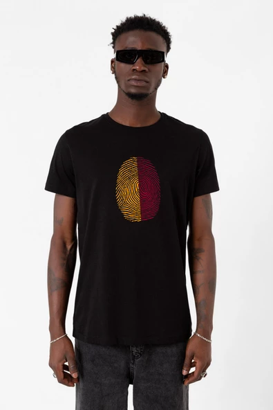 Sarı Kırmızı Parmak İzi Siyah Erkek Tshirt