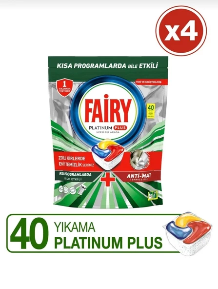 Fairy Platinum Plus Bulaşık Makinesi Tableti 40'lı 4 Adet