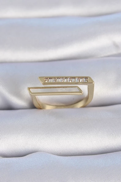 Pirinç Gold Renk Zirkon Taşlı Beyaz Sedef Detay Kadın Yüzük - TJ-BYK3348 ürün görseli