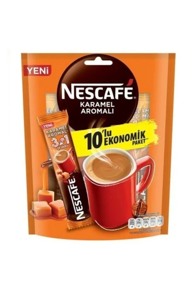 Nestle Nescafe 3'ü 1 Arada Karamelli Kahve 10 Lu Paket 17,7 Gr