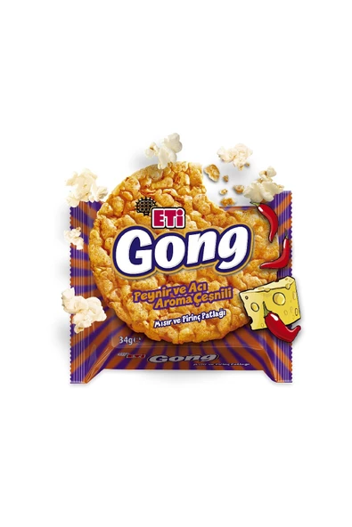 Eti Gong Peynir ve Acı Aroma Çeşnili Mısır ve Pirinç Patlağı 34 g x 18 Adet - 3