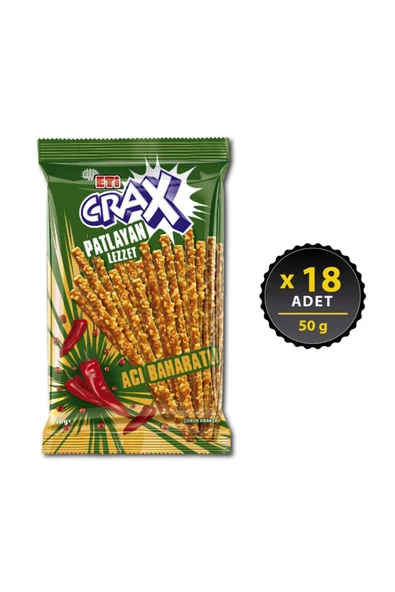 Eti Crax Patlayan Lezzet Acı Baharatlı Çubuk Kraker 50 g x 18 Adet