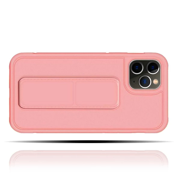 Apple IPhone 11 Pro Uyumlu Rose Gold Yumuşak Silikon Standlı Tutacaklı (Tutamaçlı) Telefon Kılıfı - 2