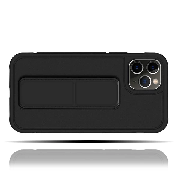 IPhone 11 Pro Uyumlu Mat Siyah Silikon Standlı Tutacaklı Telefon Kılıfı - 2