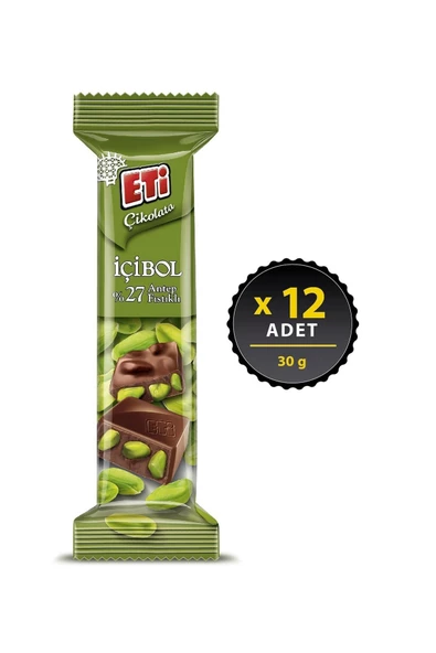 Eti Çikolata İçibol %27 Antep Fıstıklı 30 g x 12 Adet