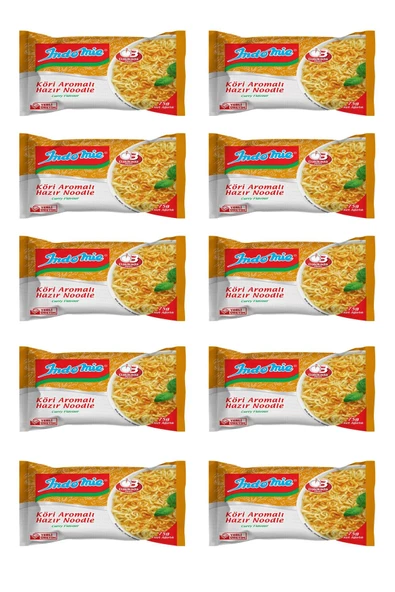 İndomie Indomie 10'lu Köri Aromalı Hazır Noodle. Çin Çubuğu (chopstick) Hediyeli.