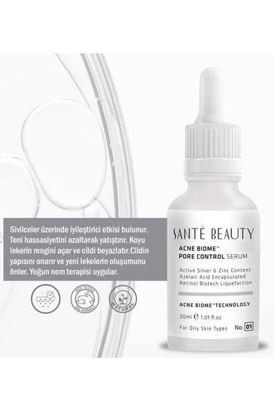 SANTE BEAUTY Siyah Nokta Ve Akne Gidermeye Yardımcı %1 Kaplı Retinol Içerikli Acne Bıome Control Serum 30 Ml - 2