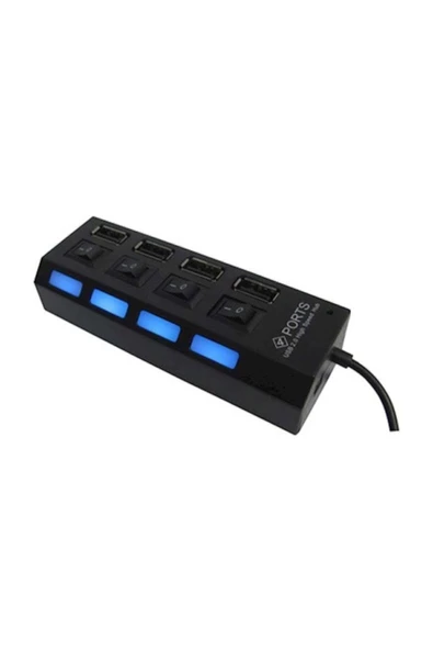 DNR Bilişim Usb 4 Port 2.0 Anahtarlı Işıklı Çoklayıcı Hub Chipli , Yüksek Hızlı